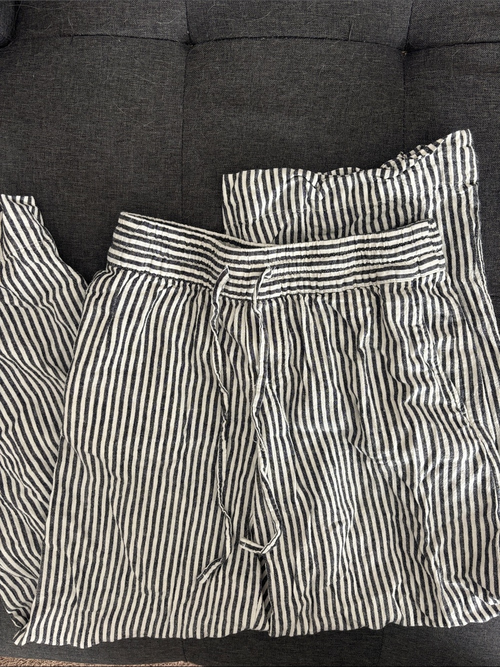 a new day Black & White Striped Drawstring linen blend pants
